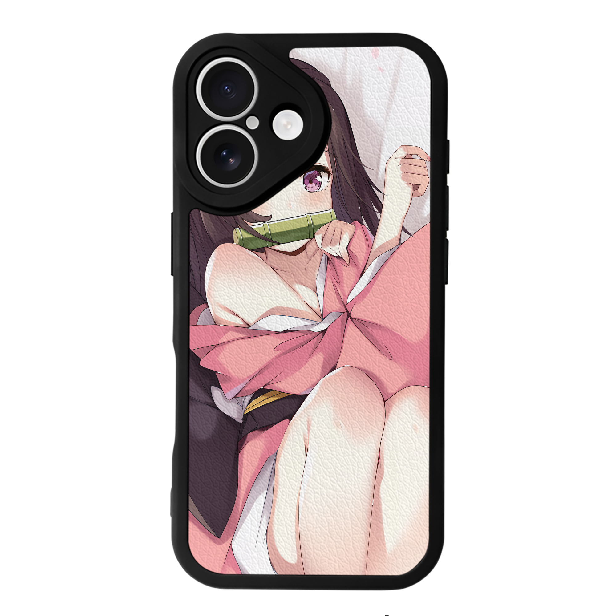 （画像用） 鬼滅の刃（きめつのやいば）竈門 禰󠄀豆子／かまど ねずこ Kamado Nezuko 【iPhone 16シリーズ対応】シリコンスマホケース（レザー調） 材質：シリコン